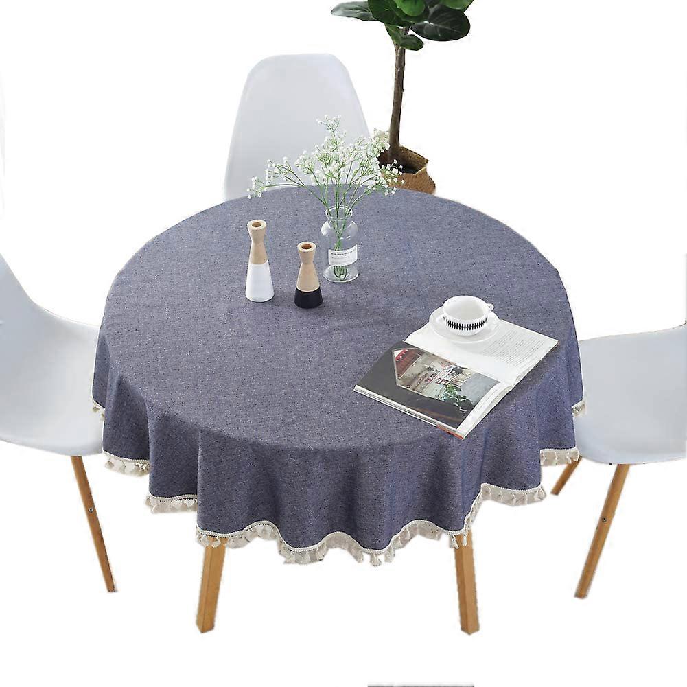 Round Tablecloth Solid Color Tassel Tablecloths Cotton Tablecloth Suitable for Home Kitchen Decoration