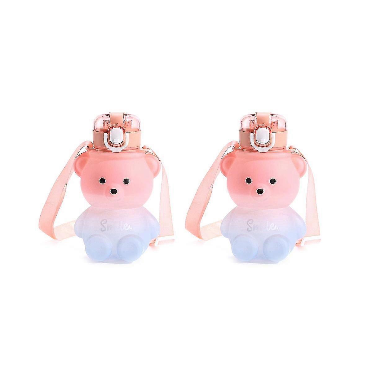 Bear Gradient Cute Water Cup Summer High-value Girls Plastic Cups Children Portable Straw Cups -capacity Kettle