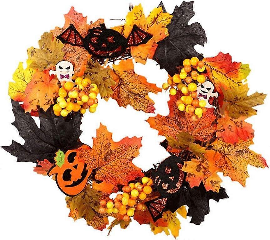 Corona di foglie d'acero Corona di zucca di Natale Decorazioni autunnali Zucca artificiale porta d'ingresso appeso ghirlanda decorazione per il Ringraziamento Halloween(Multico