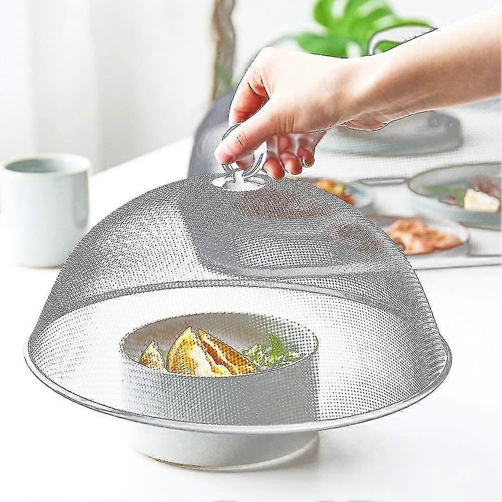 Food Cloches- 2 Round Metal Mosquito Repellent Fly Tent Dome Mesh Food Cover With Rotating Handle, Reusable Screen Net Protectors, White/30 X 13.5