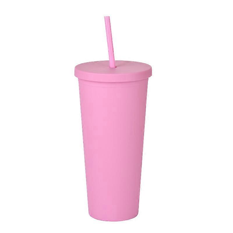 Double-layer plastic straw cup 22OZ large capacity outdoor frosted water cup