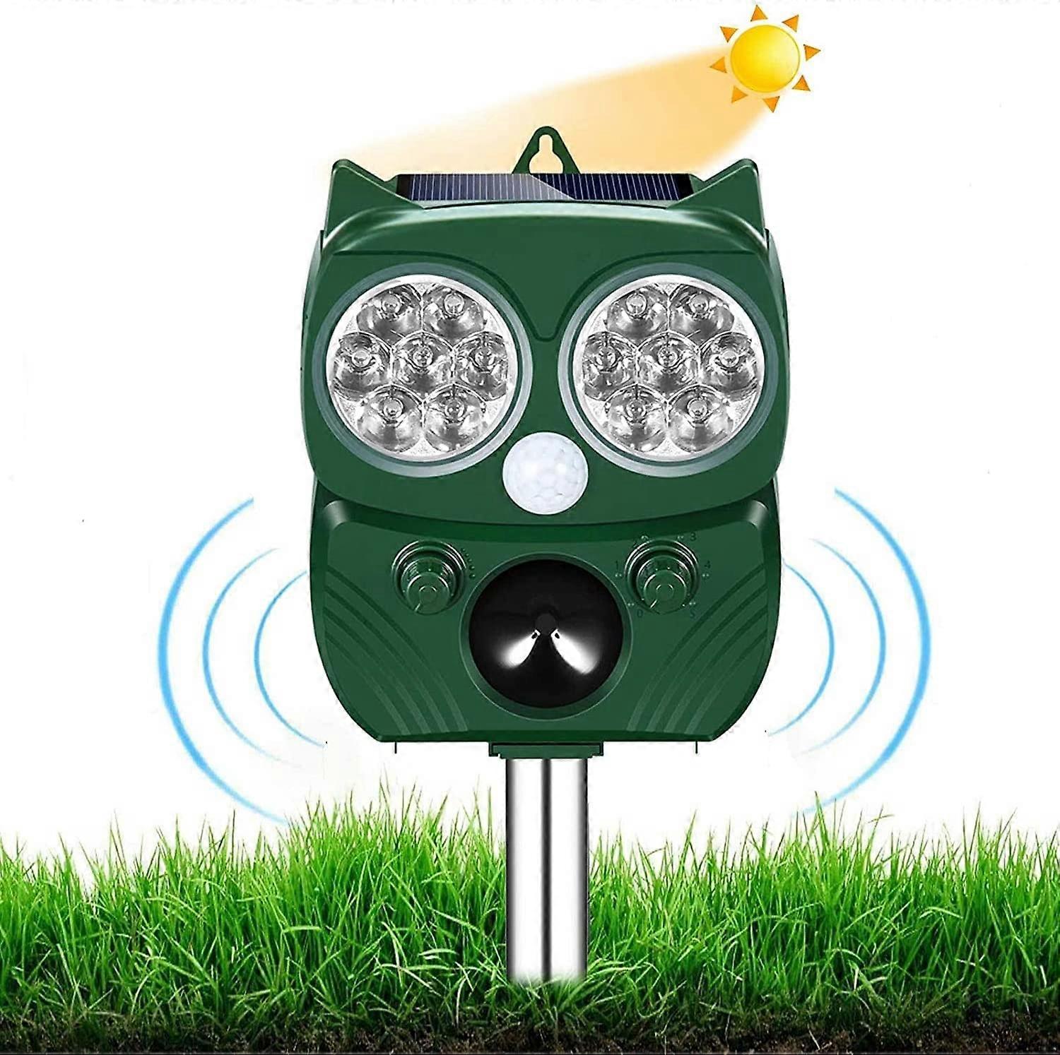 Cat Repeller, Ultrasonic Pet Repeller, Waterproof, Adjustable Frequency, 5 Modes, Ultrasonic Animal Repeller, Solar Powered