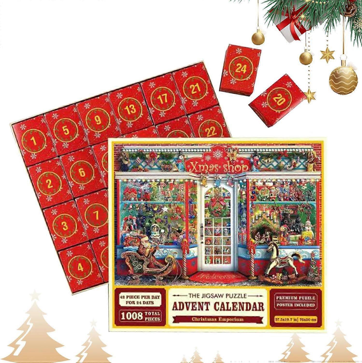 Advent Calendar 1000 Piece Jigsaw Puzzle Christmas Calendar 2023 Christmas Puzzle for Adults 24 Days Surprise Diy Christmas Puzzle Gift for Christmas