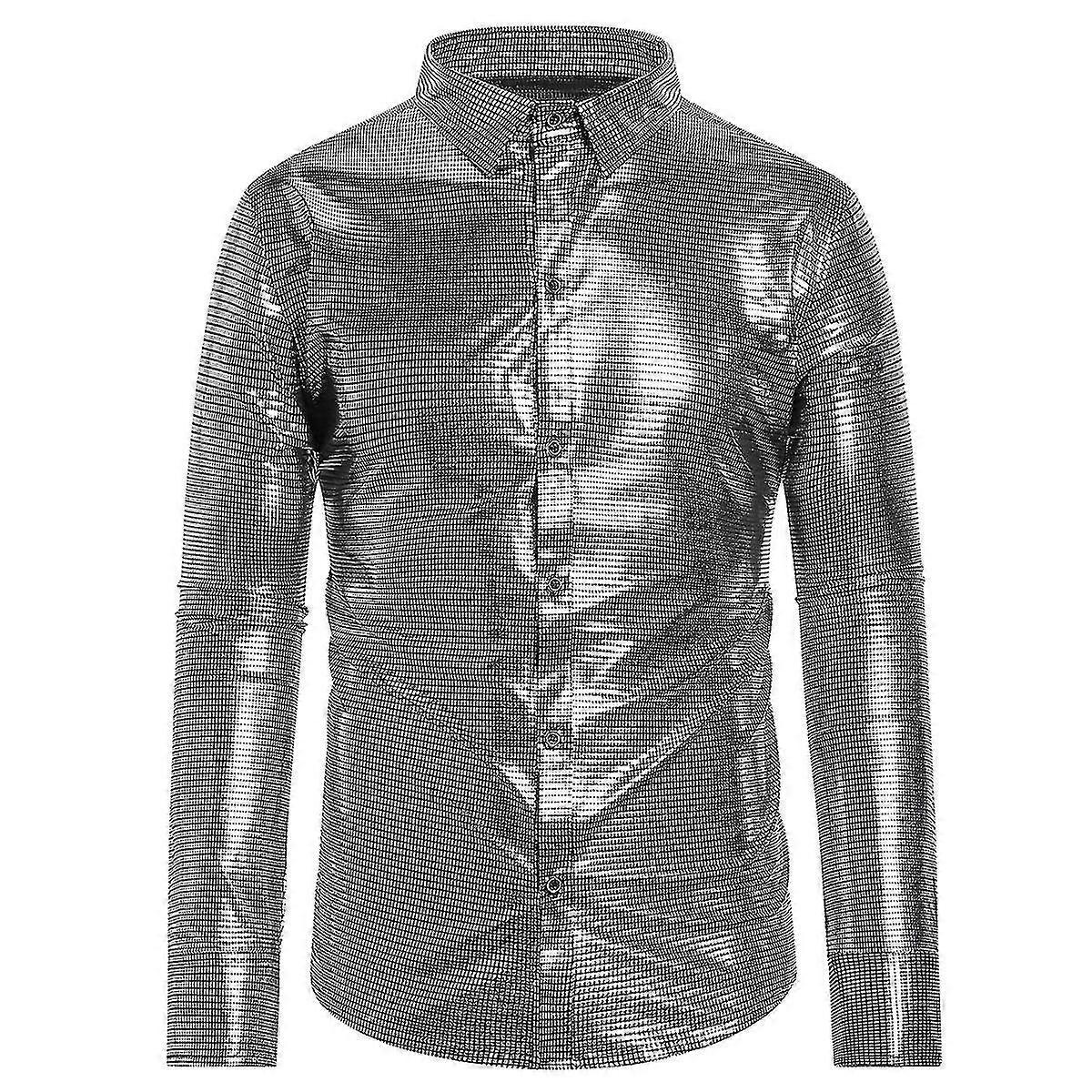 Férfi Casual fényes bronz kockás bő ing