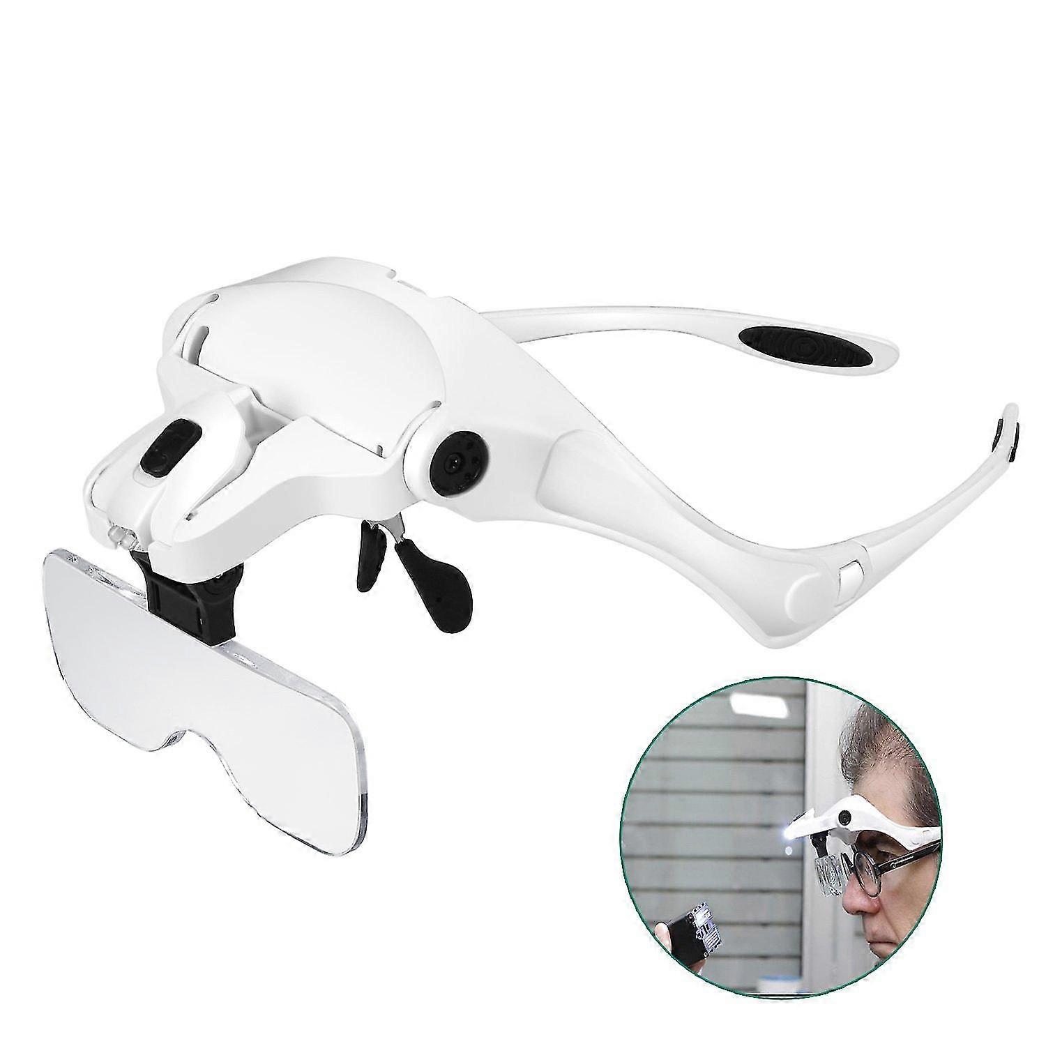 Hands Free Suurennuslasit 2 led-valolla 5 vaihdettavat linssit 1,0x - 3,5x