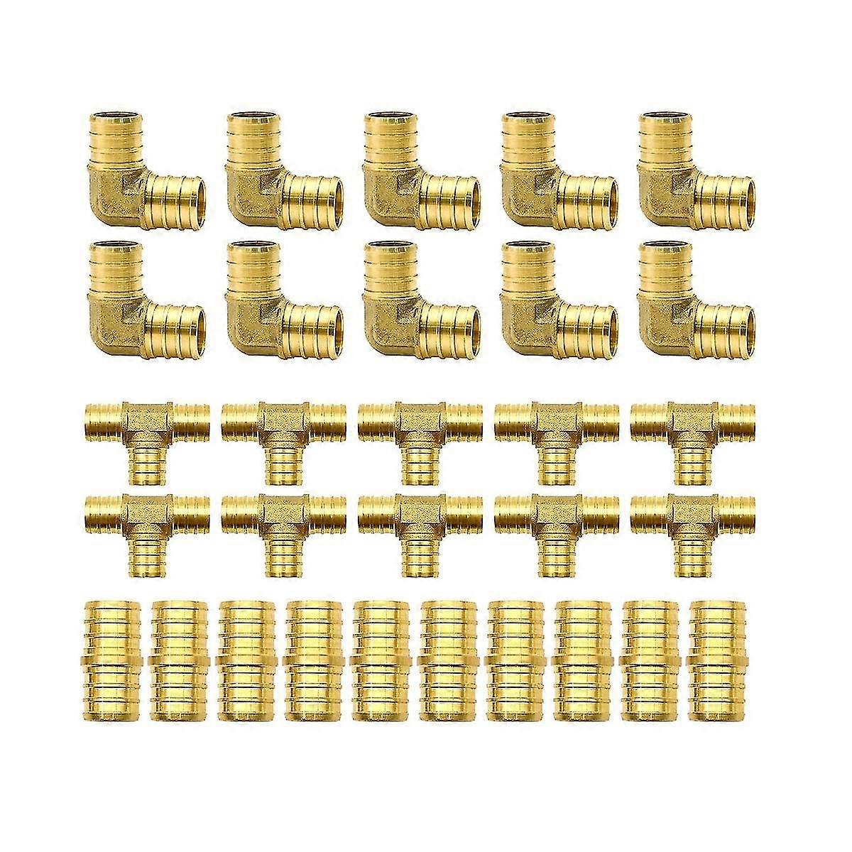 30pcs 34inch Brass Fittings Tee Coupler Reducer Crimp Cinch, Brass Crimp Fitting Combo With Tees"t
