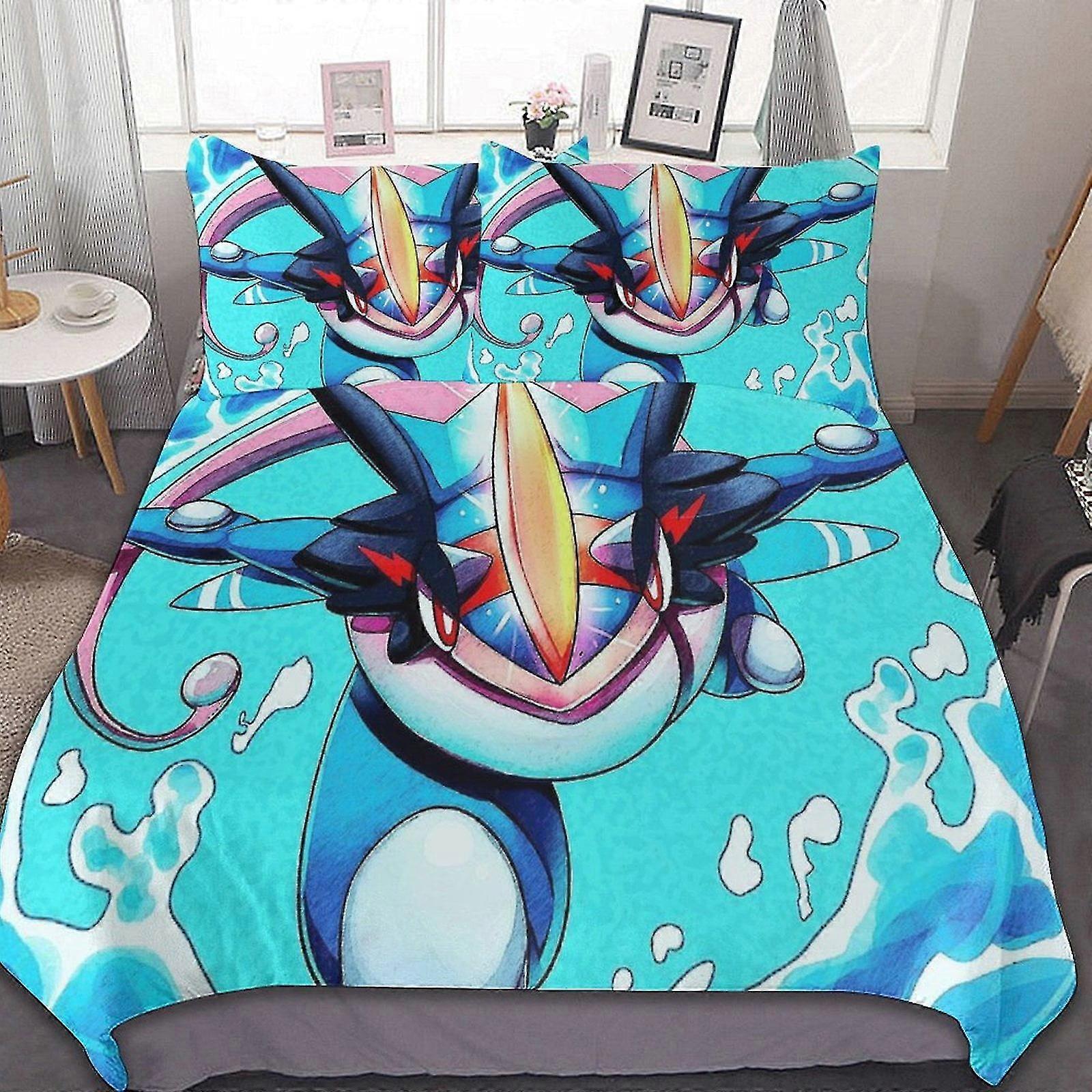 o5110 ملاءات السرير لعبة Greninja 3 قطع مجموعات الفراش مجموعات المعزي الناعمة المريحة هدايا غرفة النوم مع 1 غطاء لحاف 2 أكياس وسادة سرير هي