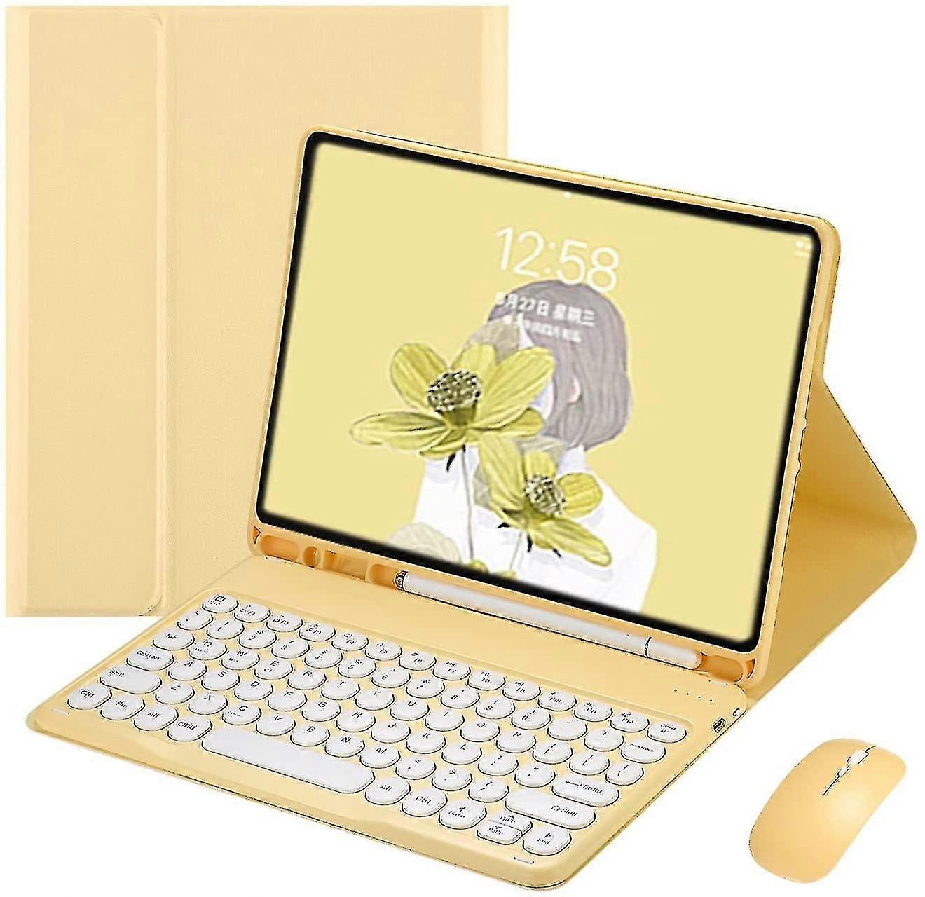 Ipad Keyboard Case With Mouse Retro Round Key Caps DetachableYellow