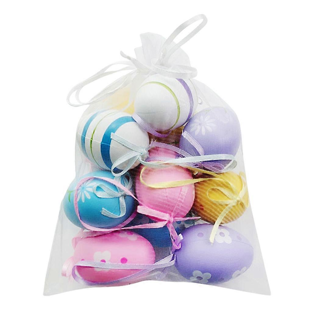 12Pcs/Bag Plastic Easter Eggs Painted DIY Crafts Artificial OrnamentsParty Decor