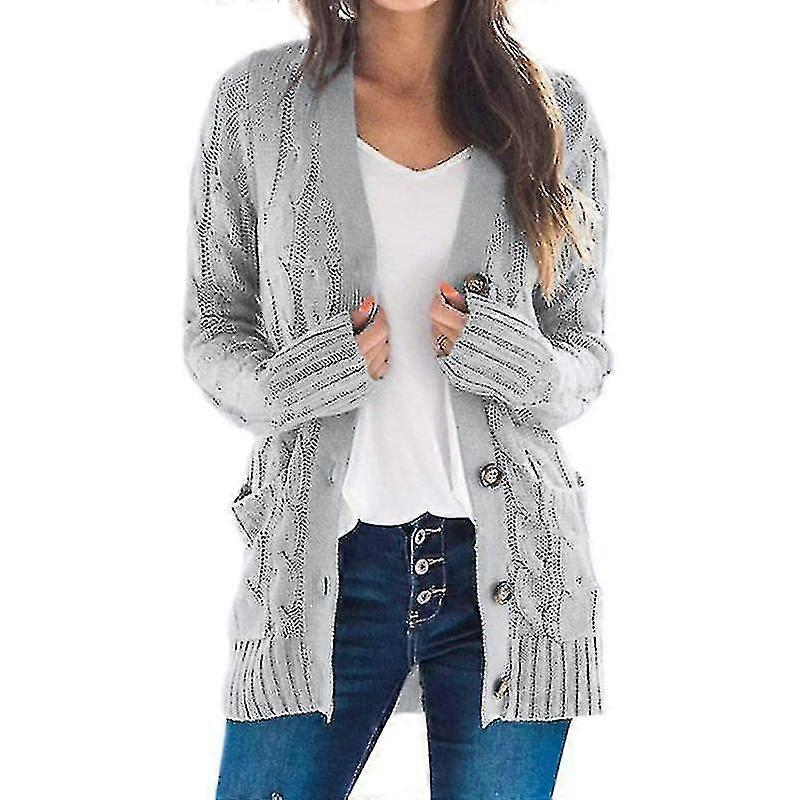 Women Knitted Loose Sweater Long Sleeve Button Cardigan Open Front Knee Length Tops Coat Jacket Warm Outerwear With Pockets