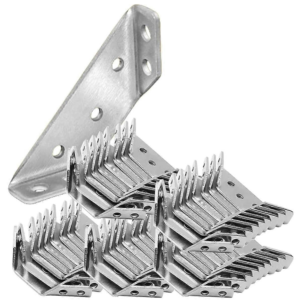 50PCS Universal Furniture Corner Connector, Angle Fasten Connector Triangle Support Frame Stainless Steel Corner Bracket