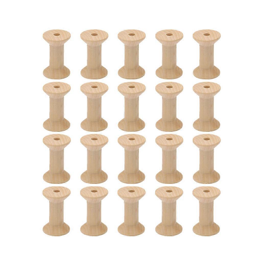 20 Pcs Vintage Unfinished Wooden Spools Hour Glass Shaped Bobbin Sewing Tools for DIY Thread String Rolling Wire (Light Yellow, 30x22MM)