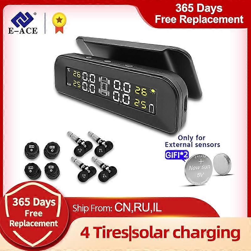 Car Tire Monitoring Pressure Display auto Alarm Monitor Solar Power Charging Temperature Warning with 4 s