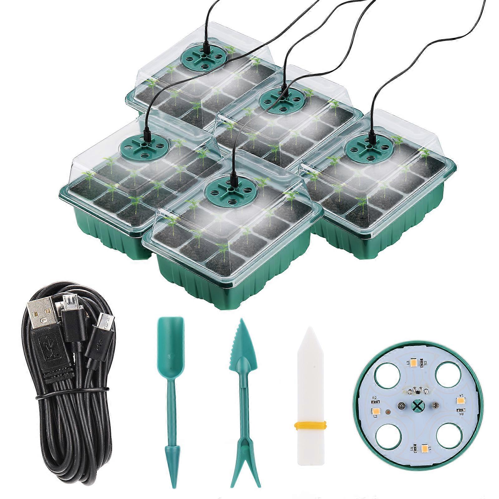 5 Sets Planting Box Nursery Pot Seed Starter Kits Storage Case Adjustable Humidity Gardening Tools Seedling with Lamp