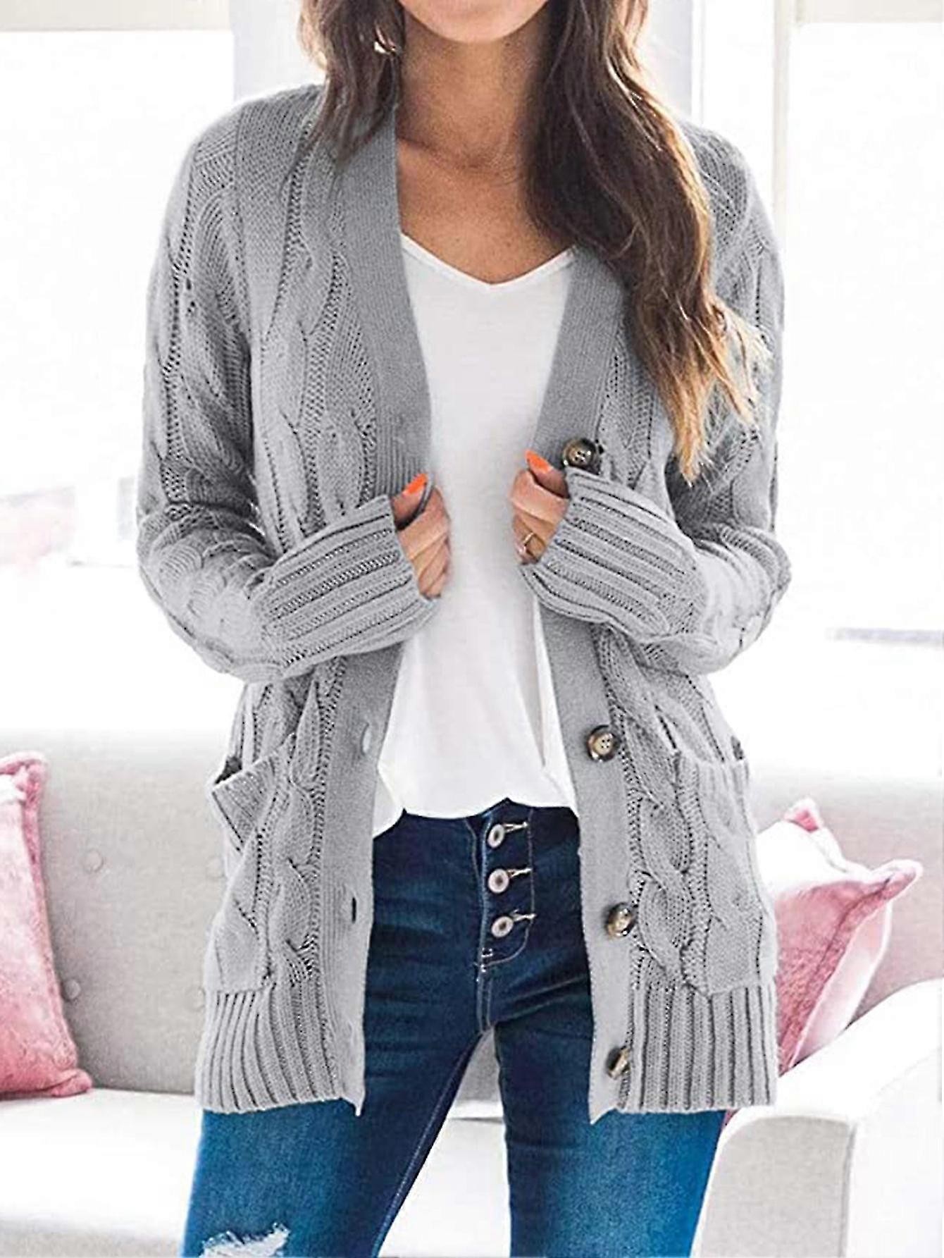 2022 Women's Casual Cardigan Jacket Solid Color Tst Button Cardigan Sweater