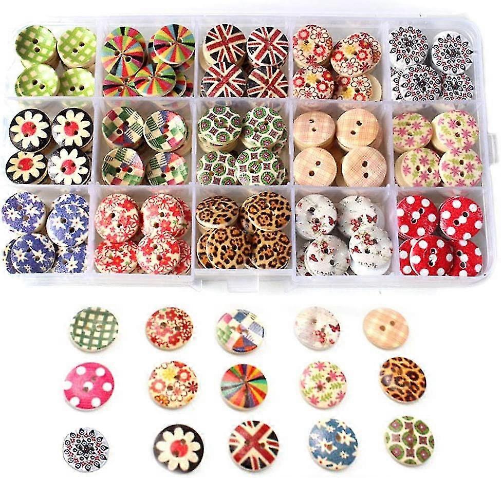Wooden Buttons 225 Pieces Healwe Colourful Buttons Flower Buttons Buttons