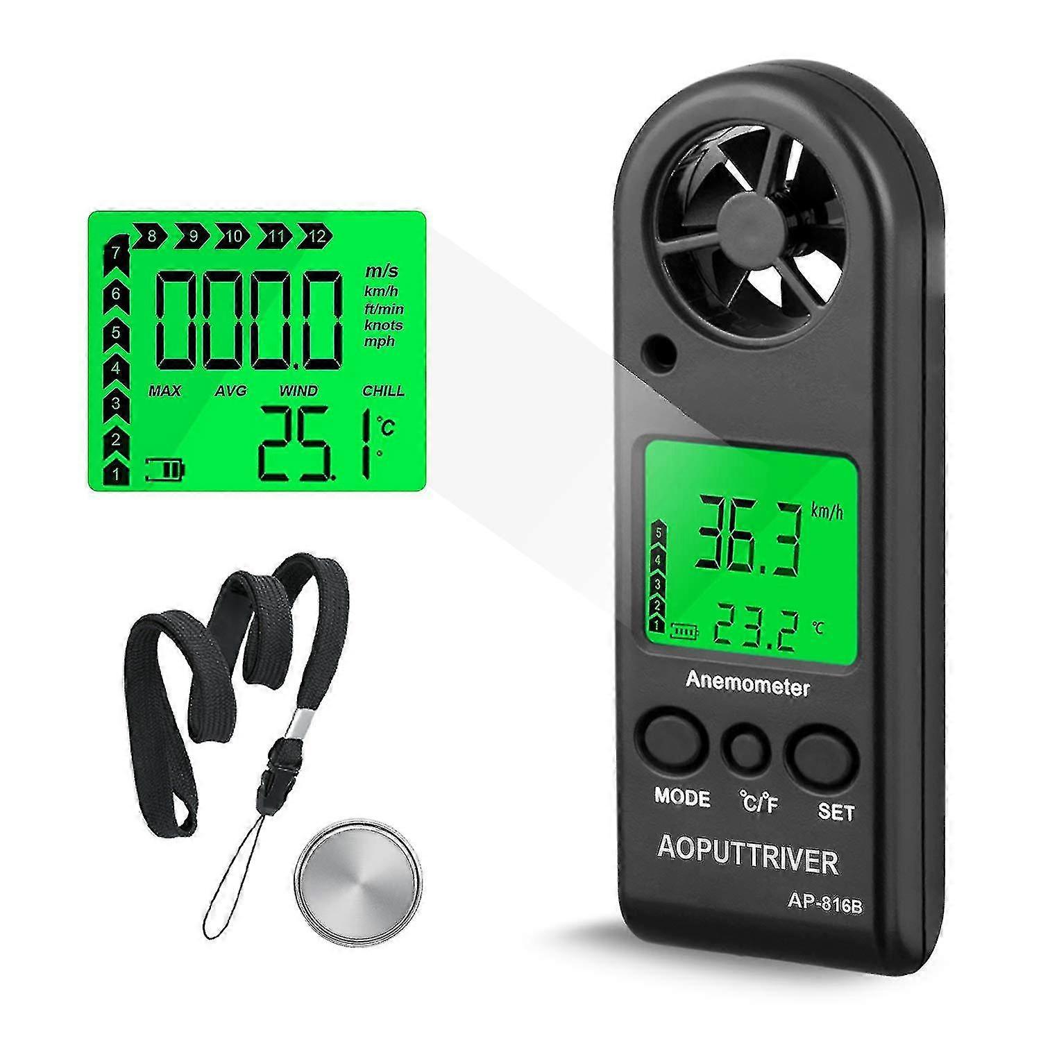 Digital Anemometer Handheld Wind Speed Meter For Measuring Wind Speed, Temperature And Max/average/current, High Precision, Measuring For Windsurfing