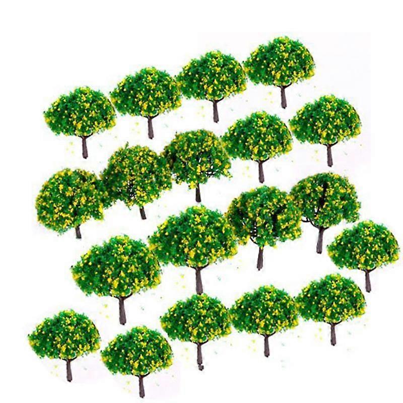 20pcs 1:100 Sandbox Building Model Tree Scenery Landscape Train Model Trees with Yellow Flowers Landscaping Simulation Plant