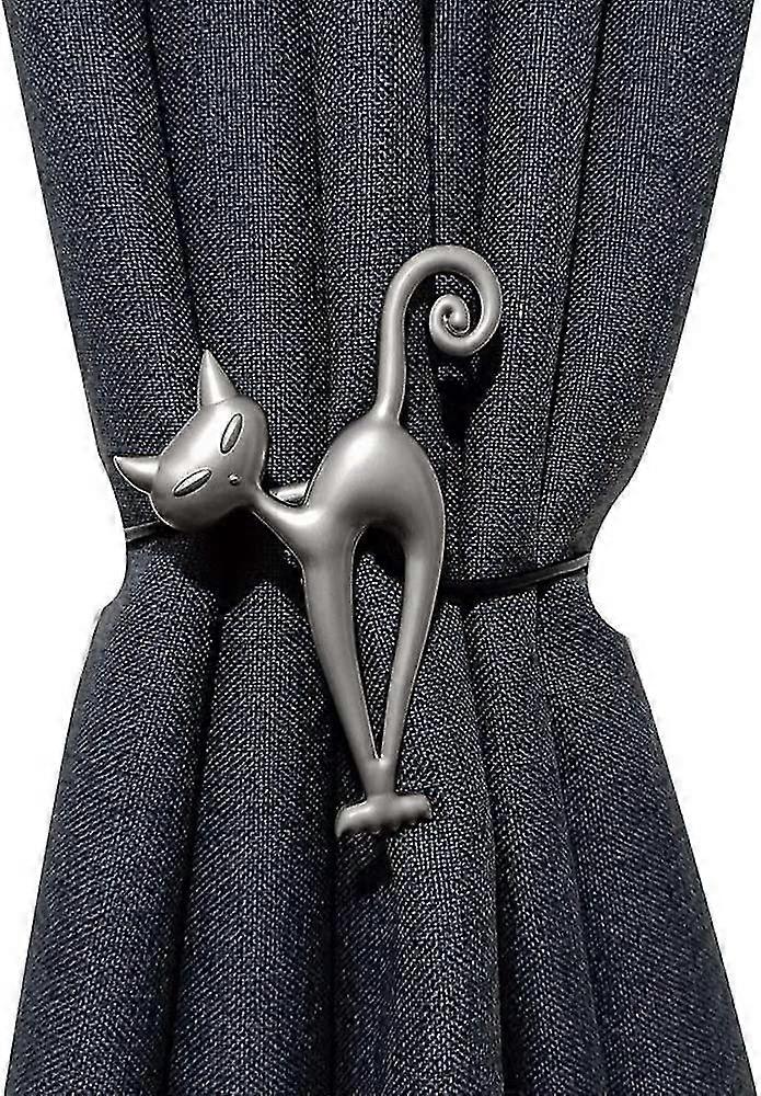 長い脚の猫磁気カーテンタイバック、2パック16インチロープホールドバック装飾ホルダー便利なドレープタイバック窓用ドレープシャワーカータ