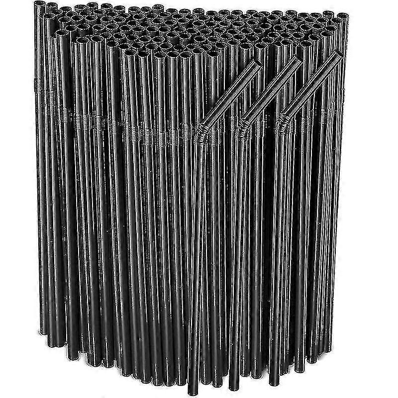 500/200/100pcs Flexible Bendy Black Drinking Straws Plastic Disposable Straws-MXBC