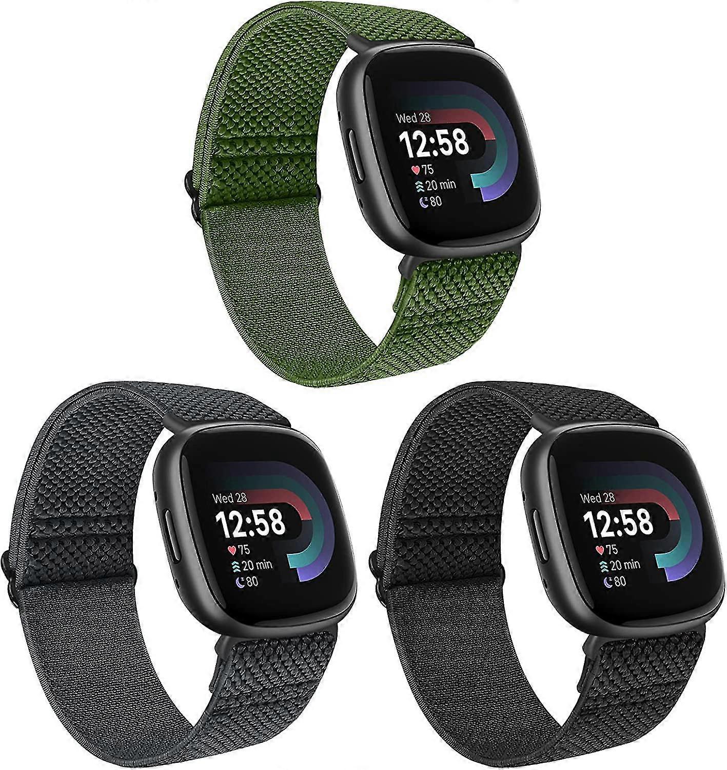 3 Pack Elastic Nylon Straps Compatible With Fitbit Versa 4 Strap/fitbit Versa 3 Strap/fitbit Sense Strap/sense 2 Strap, Soft Loop Adjustable Sport Rep