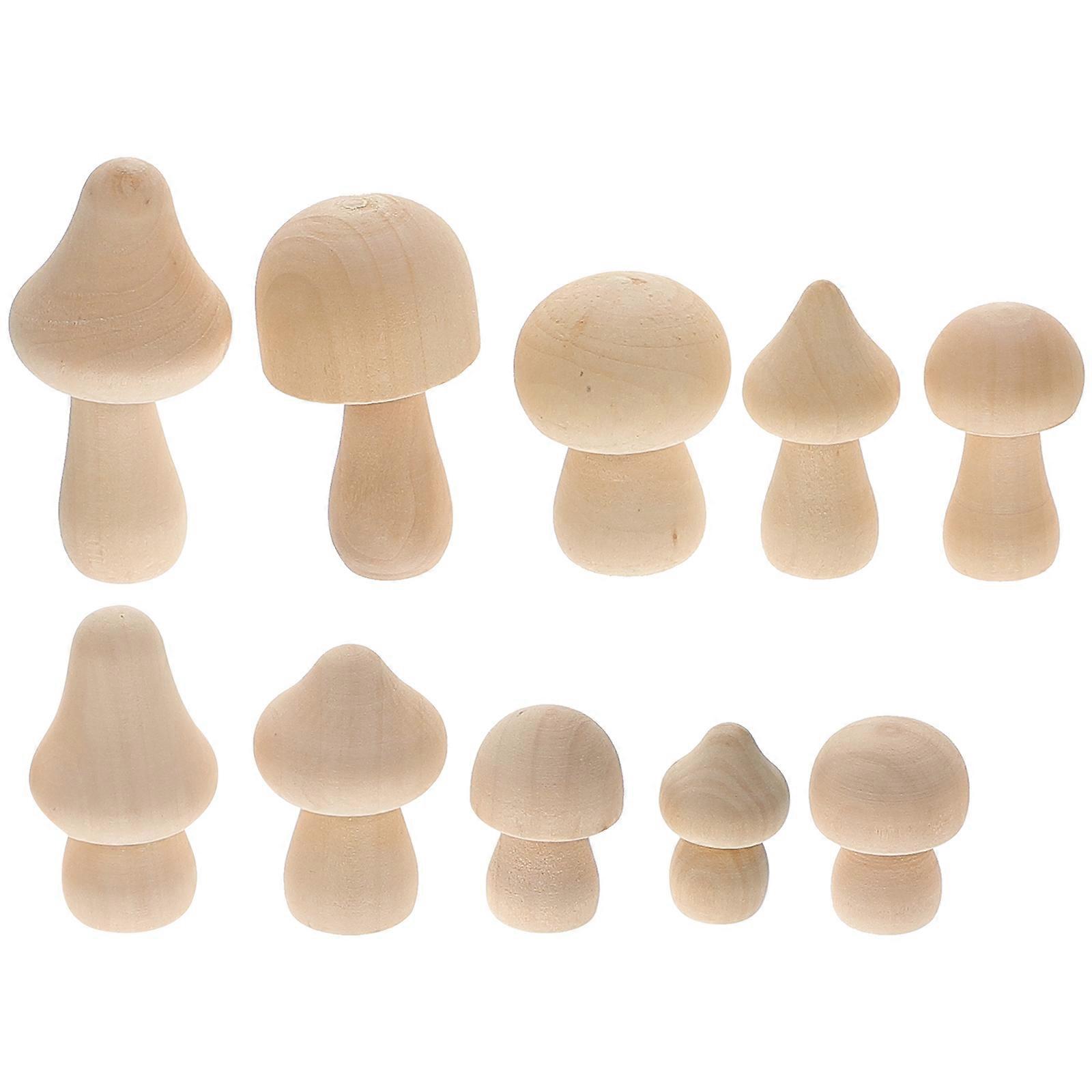 10pcs Wooden Mushroom Assortment Unpainted Mushroom Wooden Mushroom Model