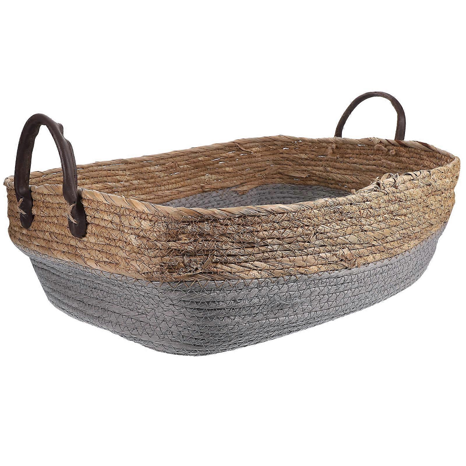1pc Household Wicker-woven Basket Dessert Storage Basket For Home Storage Handle Color Random