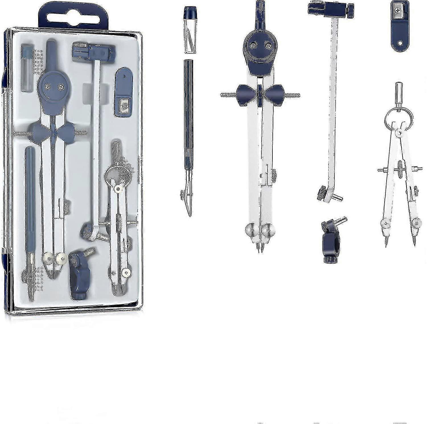 7 Pieces Geometry Set, Including Metal Compass Drawing Tool