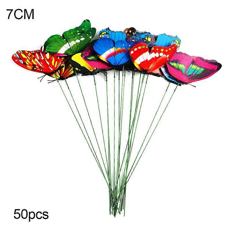 50Pcs PVC Simulation Single Layer Butterfly Rods Garden Lawn Home Decoration JIKAIX