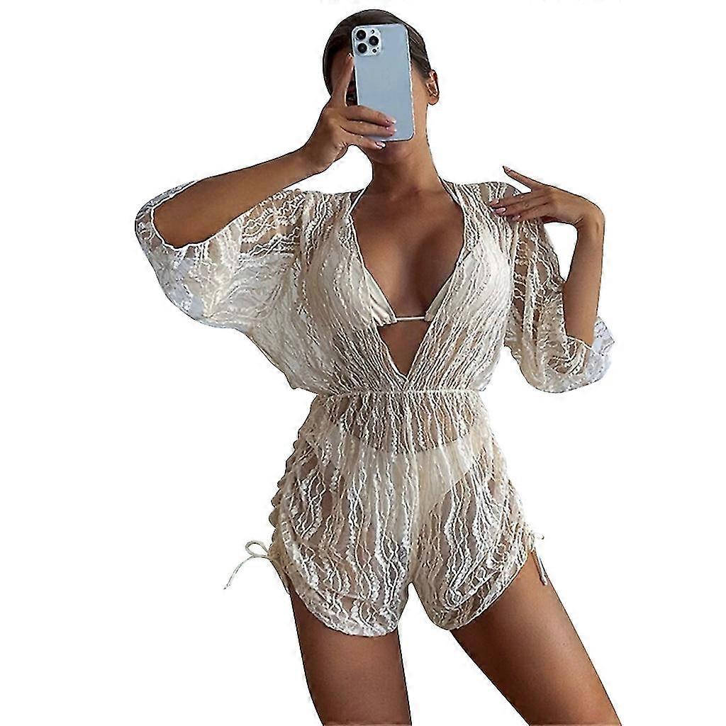 Womens Solid Swimsuits Bathing Suit 3 Pieces Bikinis Set With Lace Up Cover Up