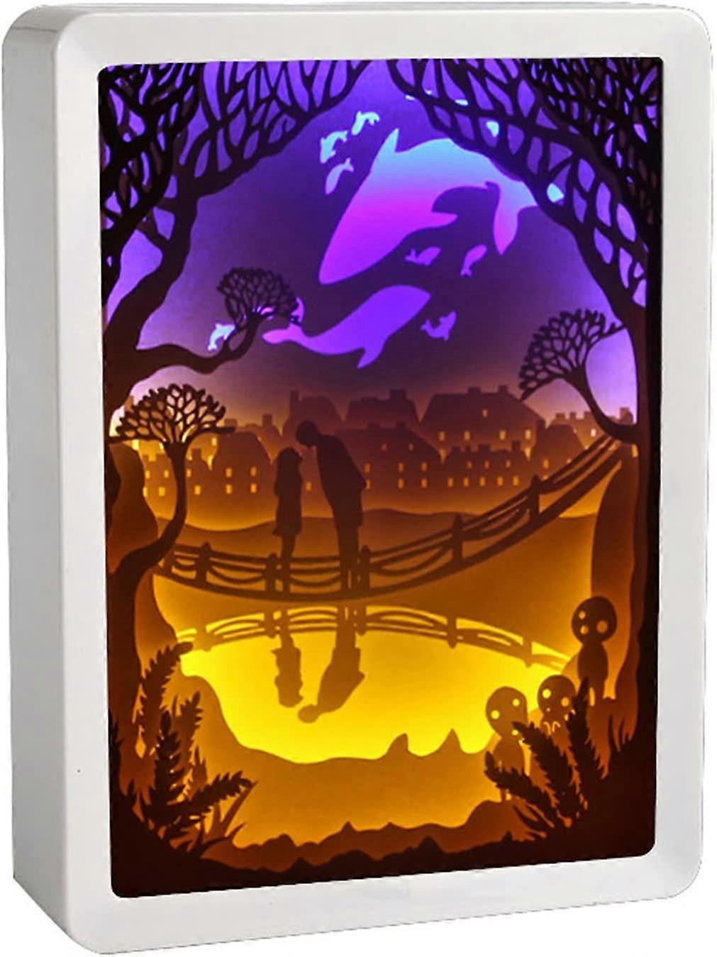 3D Light and Shadow Paper Carving Lamp, ABS Frame Art Paper Carving Night Lights, Creative Led Decor