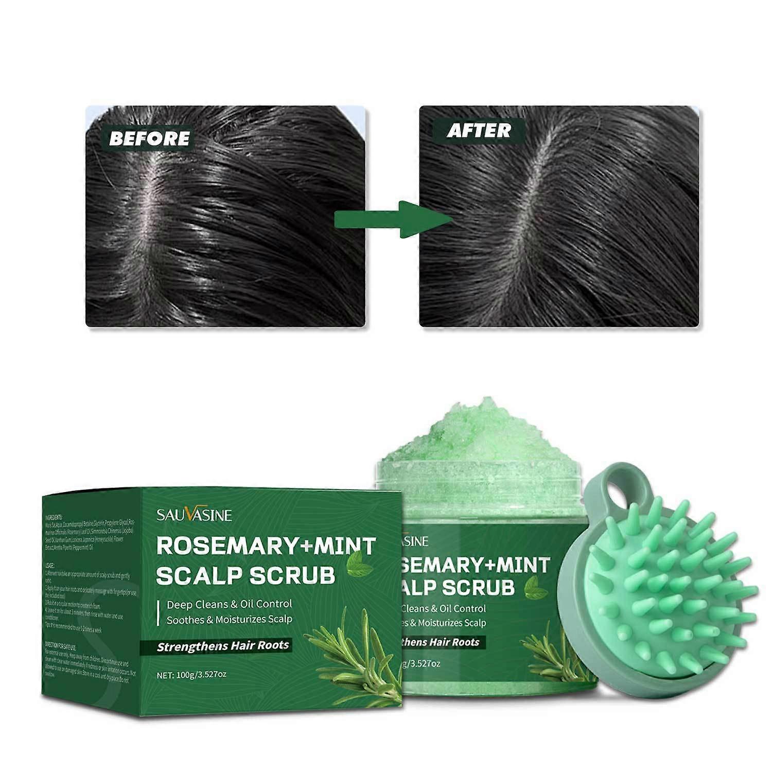 Scalp Scrub, 100g Rosemary and Mint Scalp Scrub with 1 Massager, Hair Scrub for the Scalp, Soothes & Moisturizes Scalp