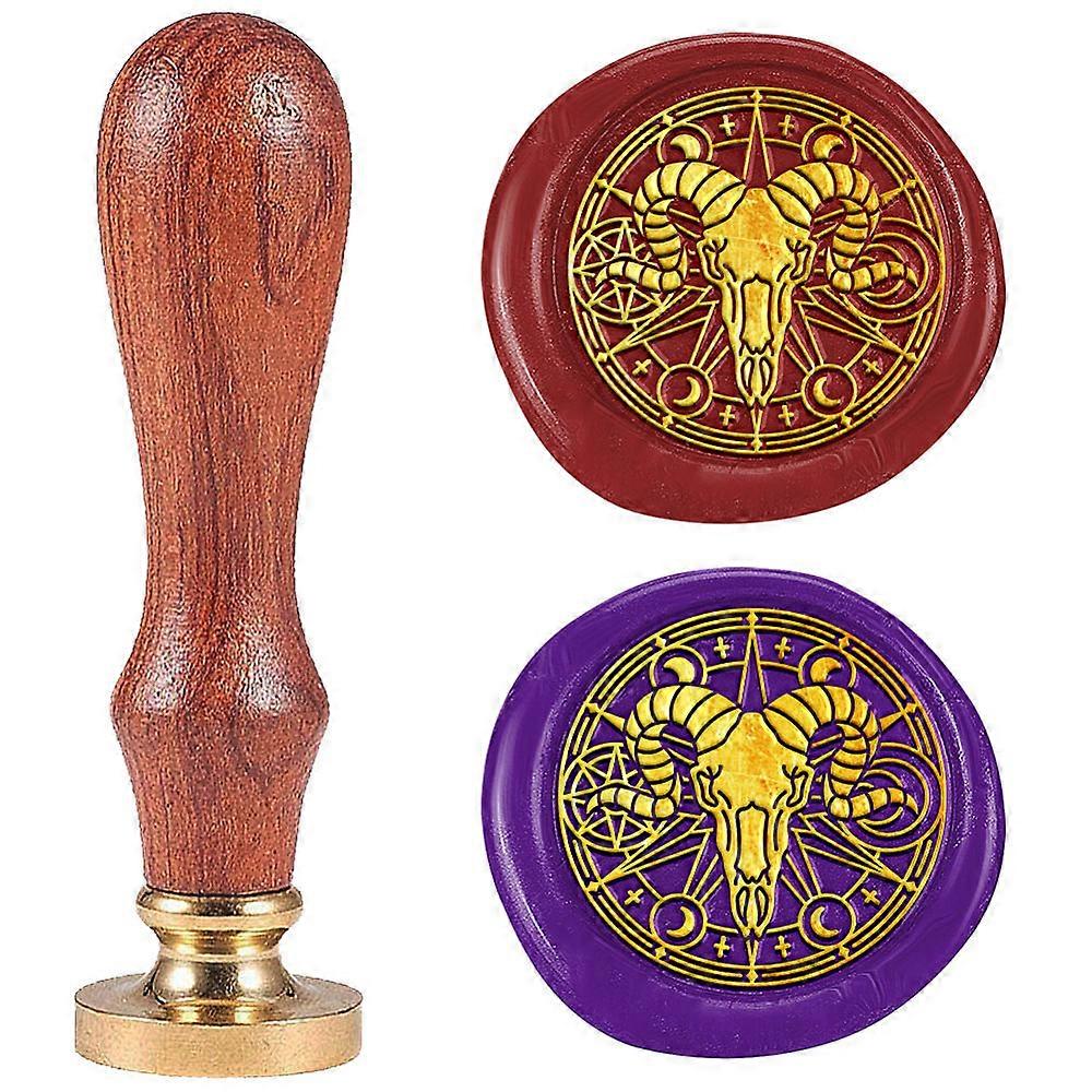 1pc Golden Tone Solid Brass Wax Seal Stamp with Retro Wood Handle for Envelopes Invitations Gift Card Sheep 83x22mm Stamps: 25x14.5mm