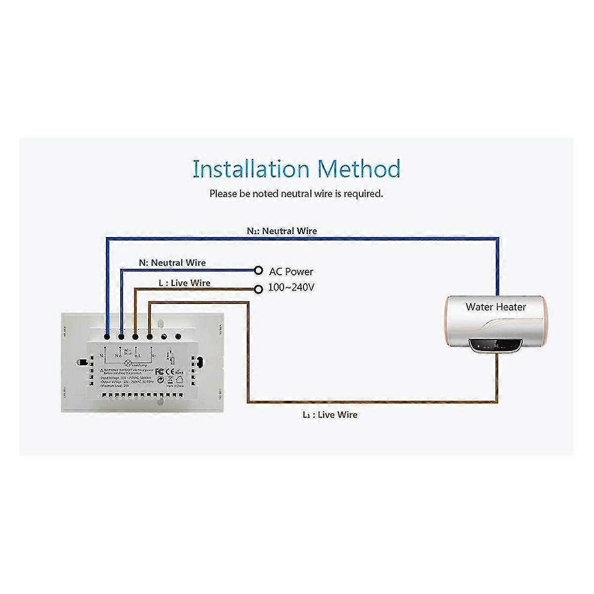 Tuya Smart Life Wifiボイラー給湯器スイッチ20aタッチパネルタイマースケジュール家庭用音声制御Alexa B