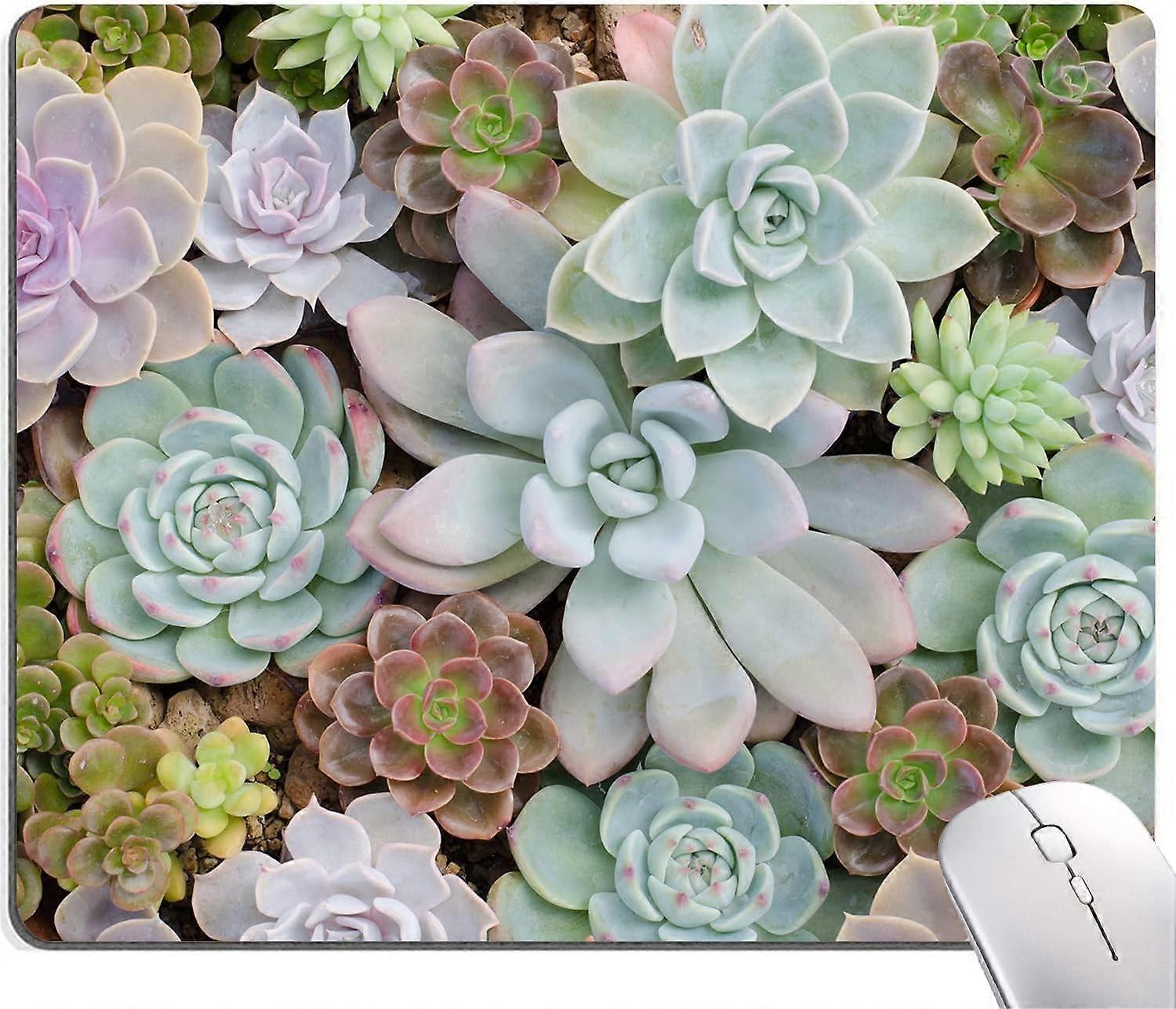 Mouse Pad de Suculentas Fofas, Mousepad de Plantas Naturais para Design, Mouse Sem Fio com Base de Borracha Antiderrapante