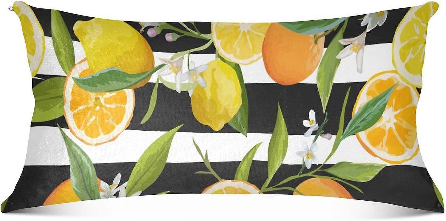 Fronha com zíper laranja e limão Capa de travesseiro de corpo macio com zíper Capa de travesseiro de veludo para sofás de cama Sala de estar 20x54in