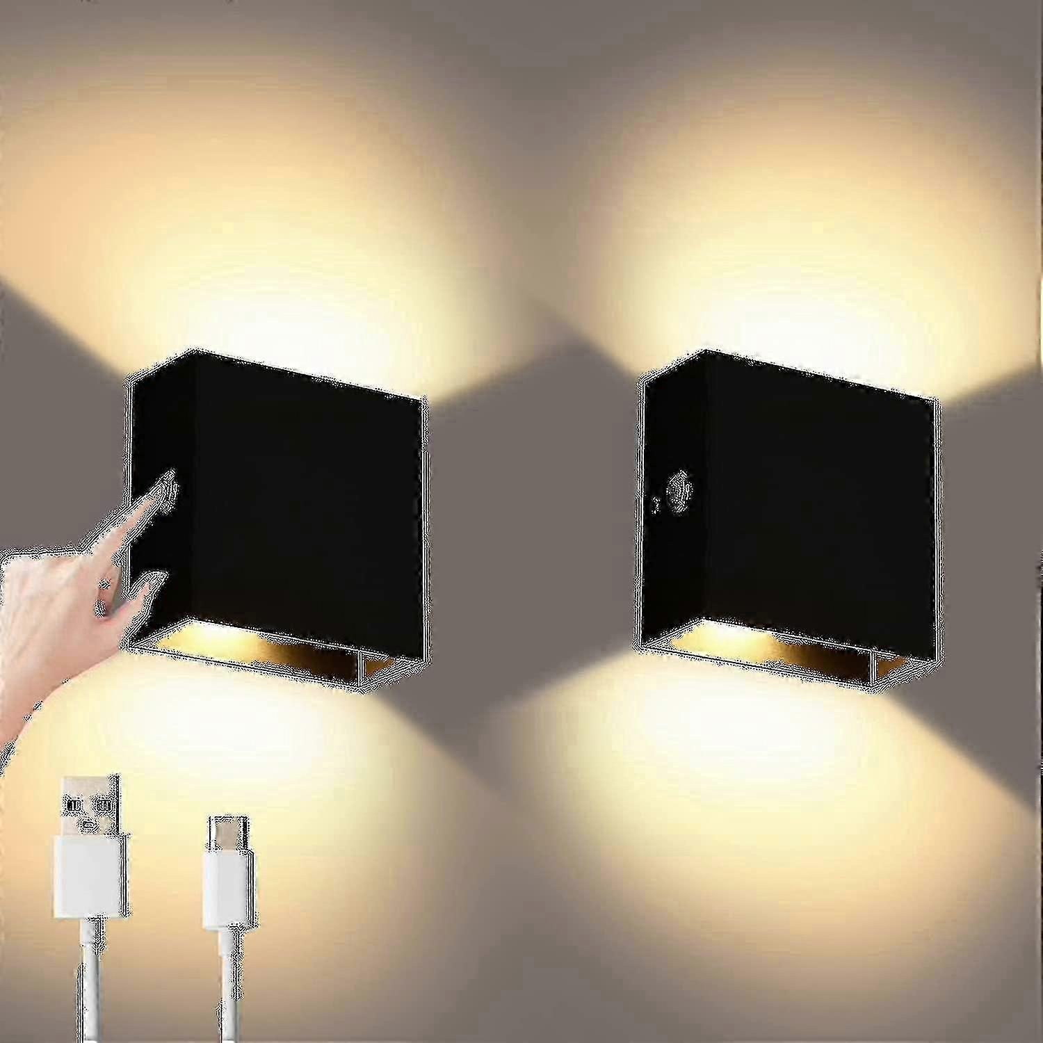 2pcs Wall Lights Dimmable, Rechargeable Wall Light Touch Up Down W (WS)