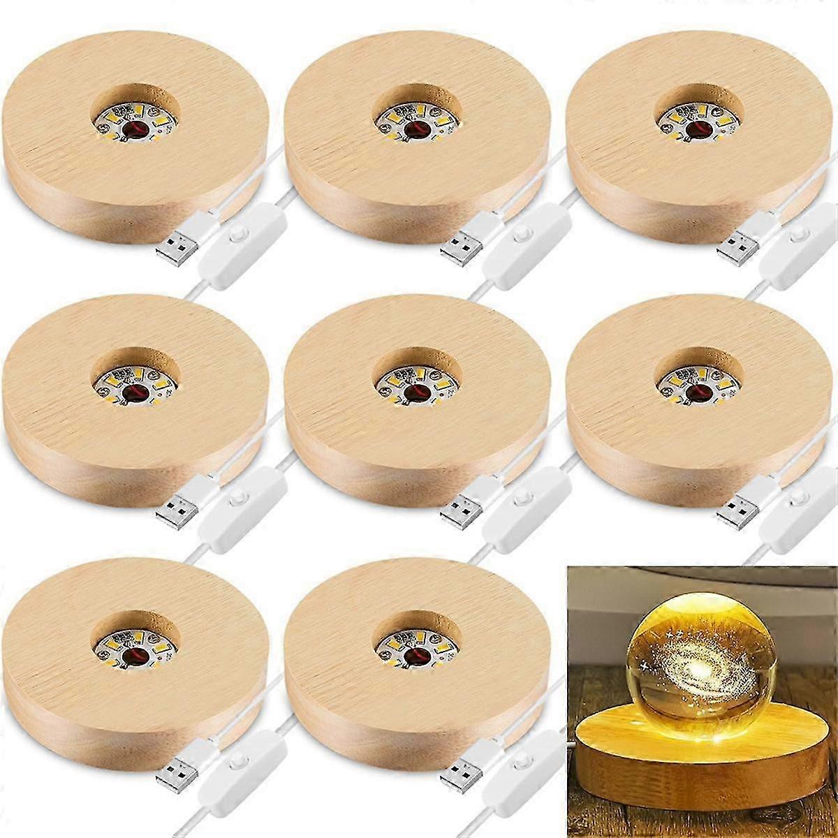 8 Pcs Wooden LED Display Base Lighted Base for Crystal Art Wood Display Lighted Base for Glass Art LED Lighted Base