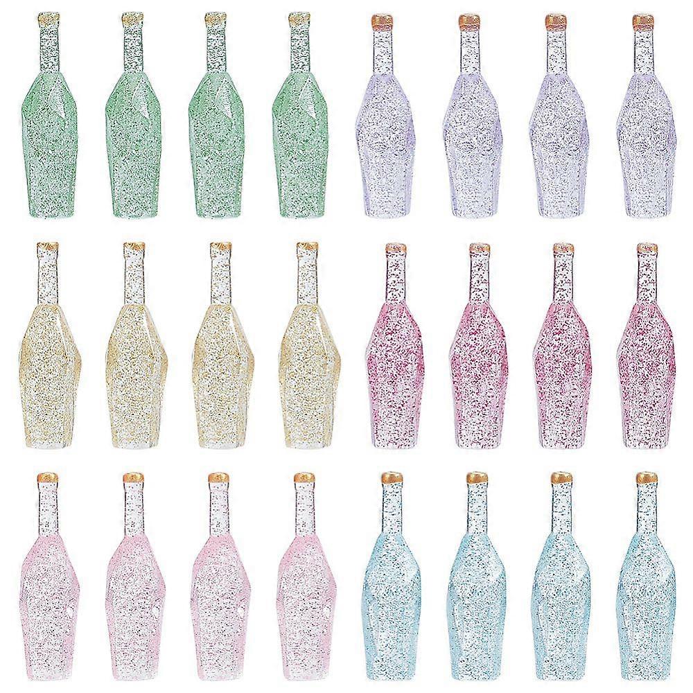 24Pcs 6 Colors Dummy Bottle Transparent Resin Cabochon with Glitter Powder Mixed Color 41.5x12.5x12.5mm 4pcs/color