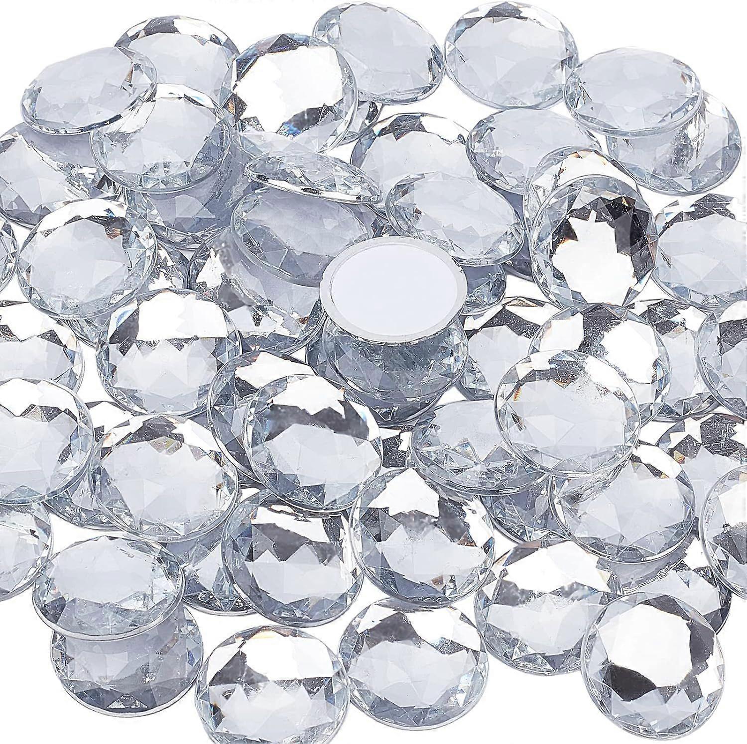 60Pcs 25mm Self-Adhesive Acrylic Rhinestones with Container Clear Flat Back Round Crystal Circle Gems Sparkling Plastic Stickers for Costume Making Co