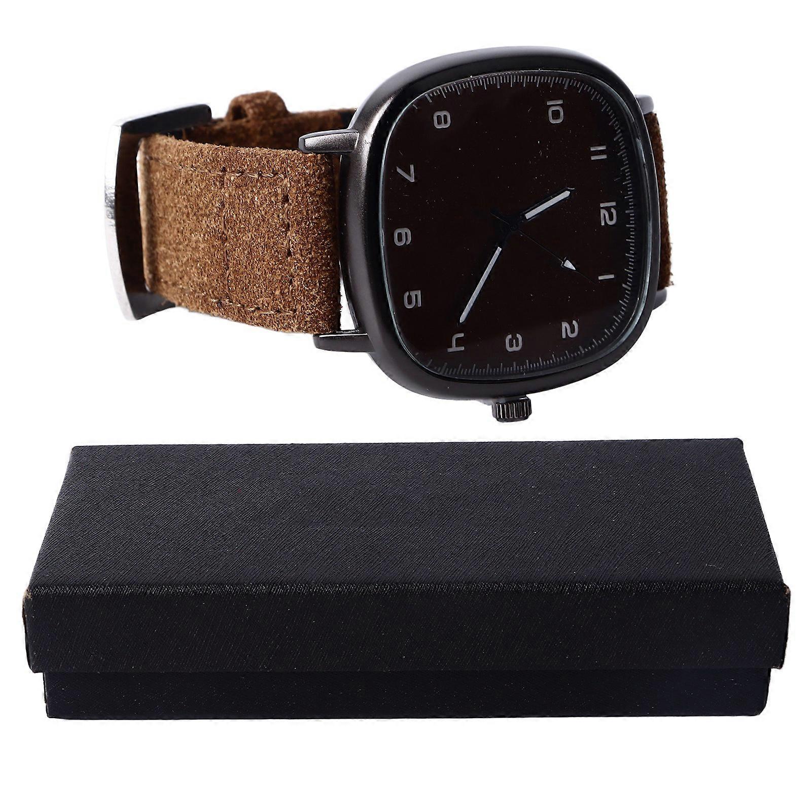Men's Quartz Watch: Quadrate Shape with Accurate Time, PU Leather Strap for Daily Use in Coffee