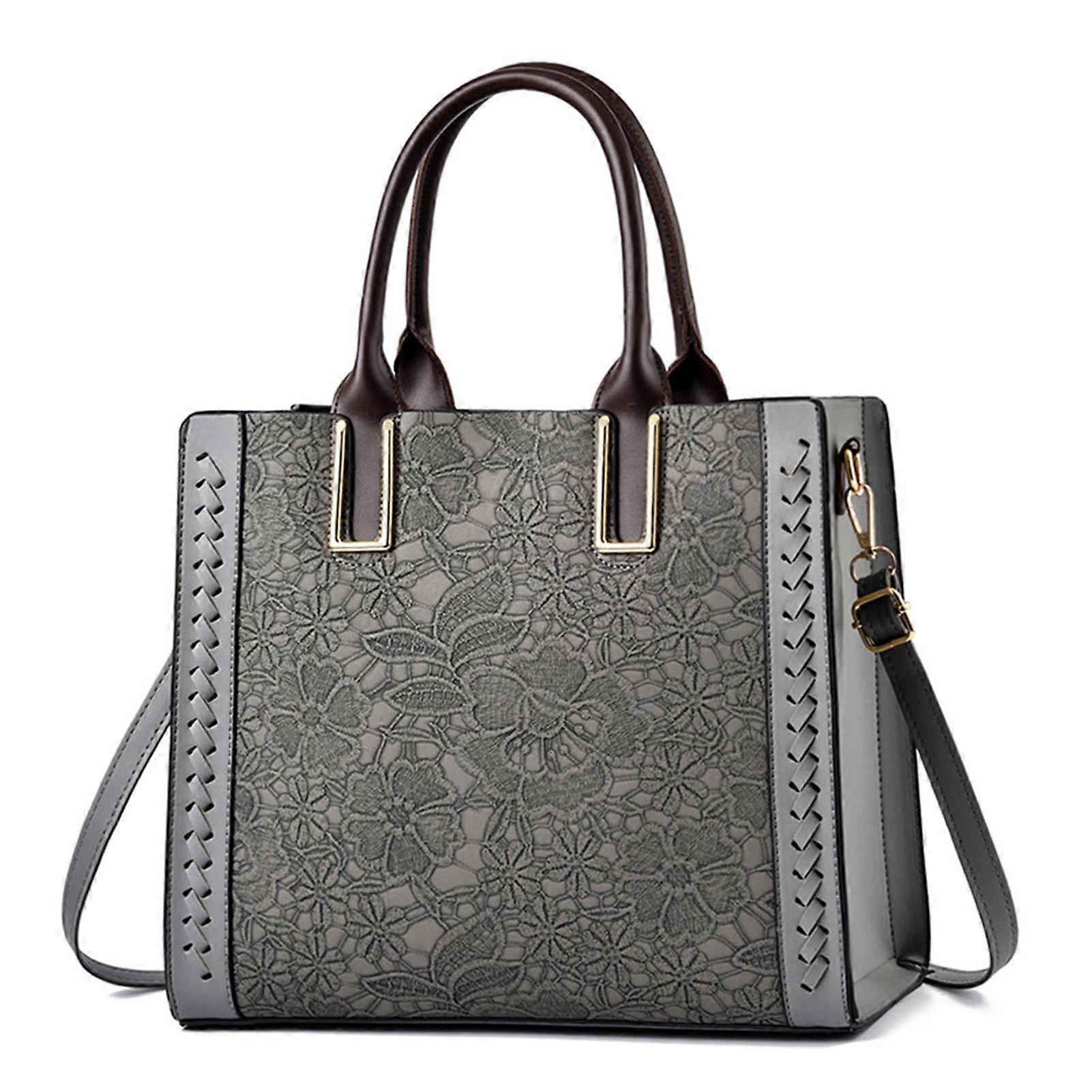 Women Shoulder Bag Textured PU Leather Handbags Large Capacity Shoulder Purses for Valentine's Day Anniversary Birthday Mother's Day Grey Free Size