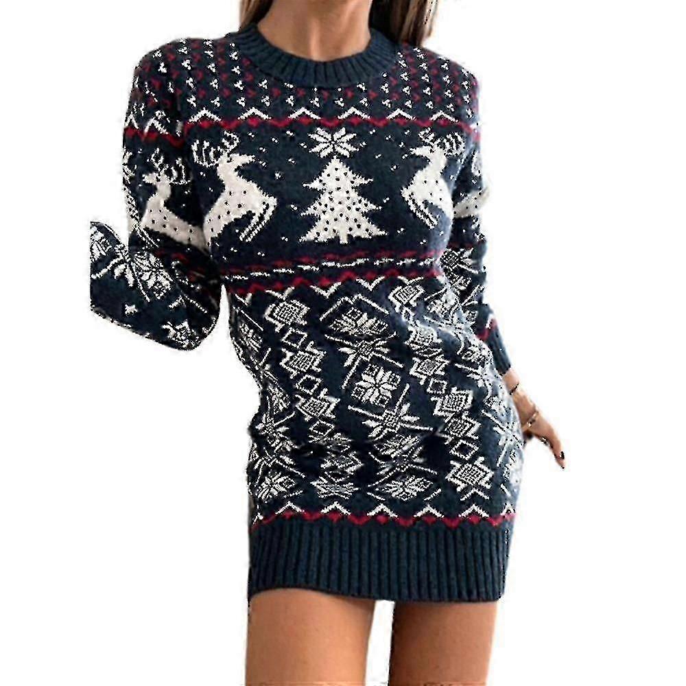 Strickkleid Damen Weihnachtskleid Langer Pullover