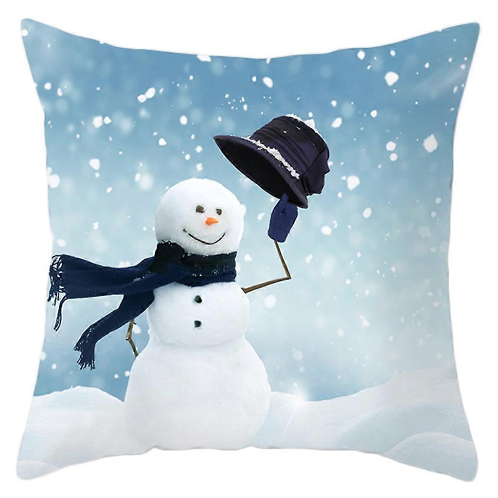 Nordic Christmas Decorative Throw Pillow for Case Snowman Print Velvet Cushion C 2