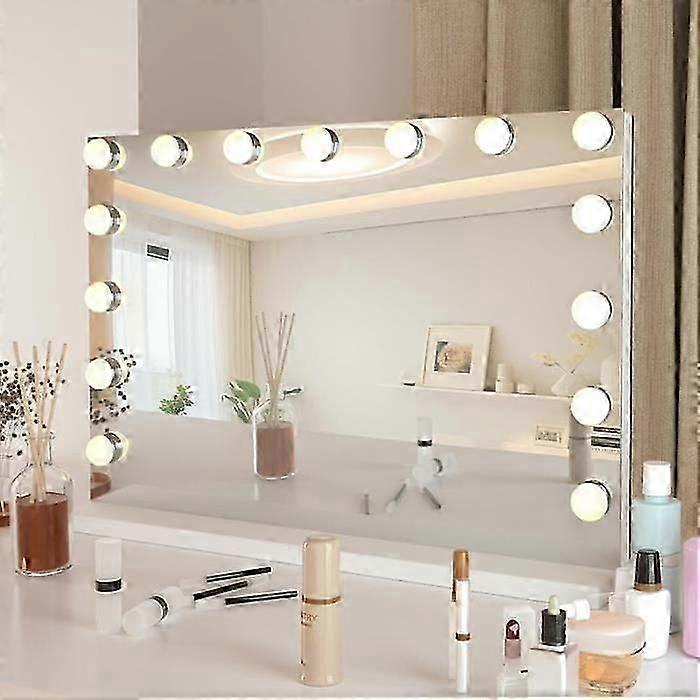 Lumière miroir de maquillage Hollywood 58x45cm avec 15 lumières LED 3 modes réglables, chargement USB et (Uniquement les ampoules)