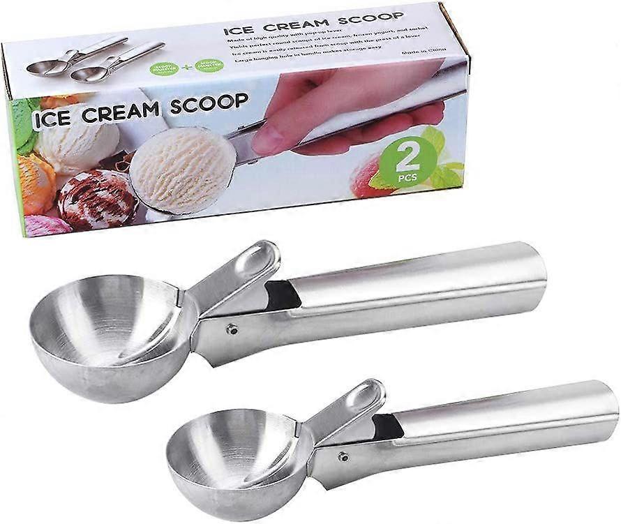 Set of 2 Ice Cream Scoop with Trigger Stainless Steel Multi-function for Ice Cream and Fruit - -