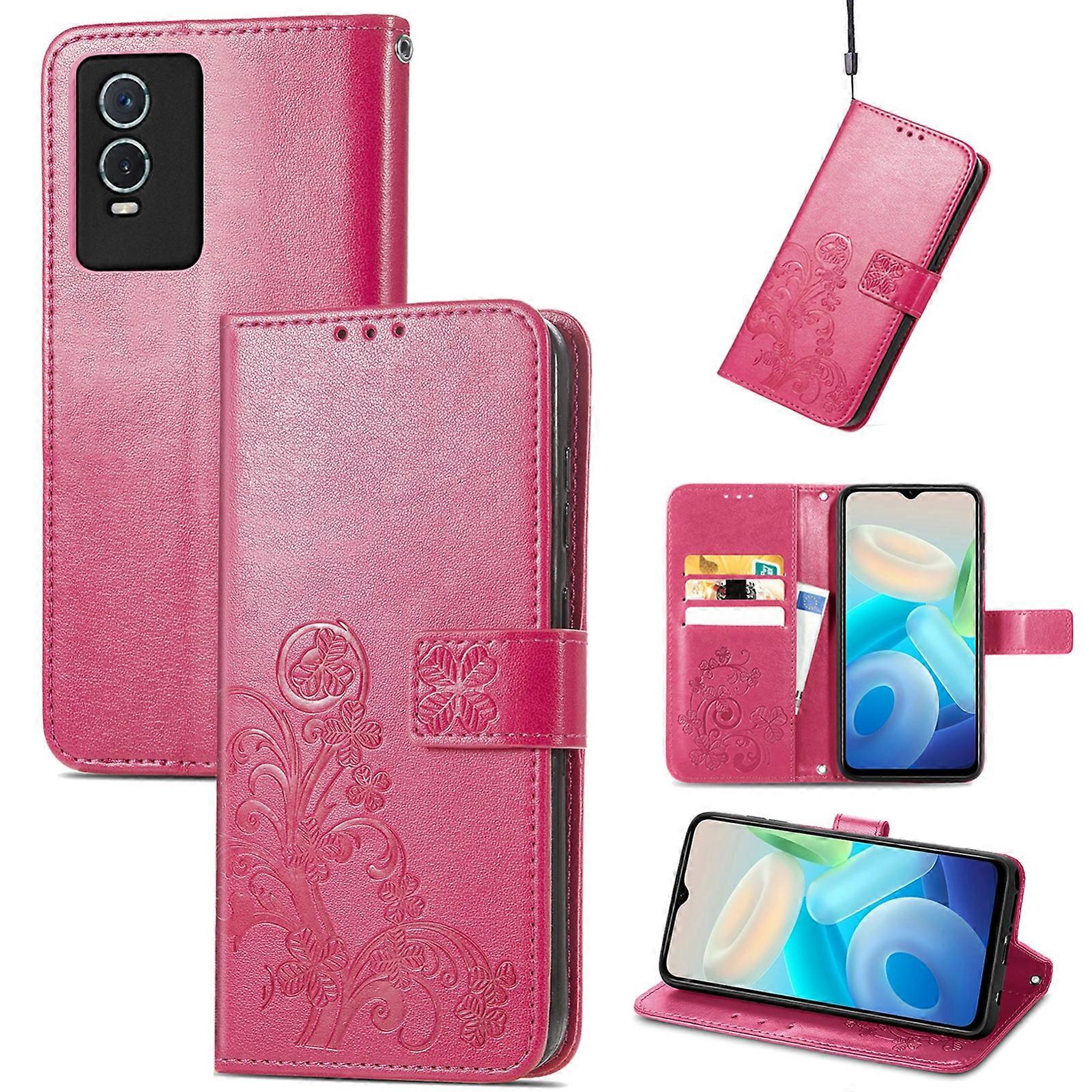 For Vivo Y76s Four-leaf Clasp Embossed Leather Phone Case