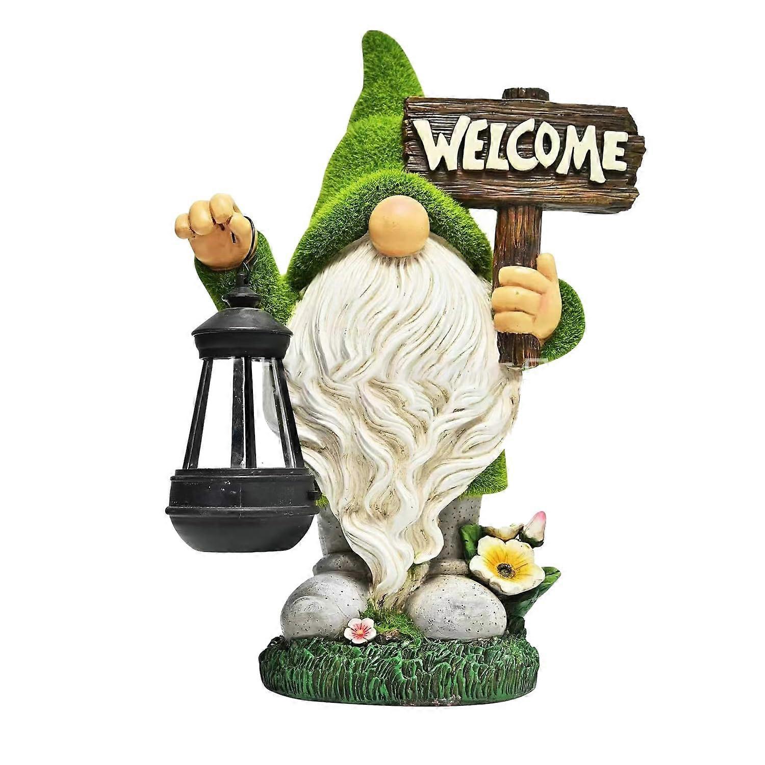 Large Flocked Solar-Powered Gnome Statue for Outdoor Garden Decoration Large Size