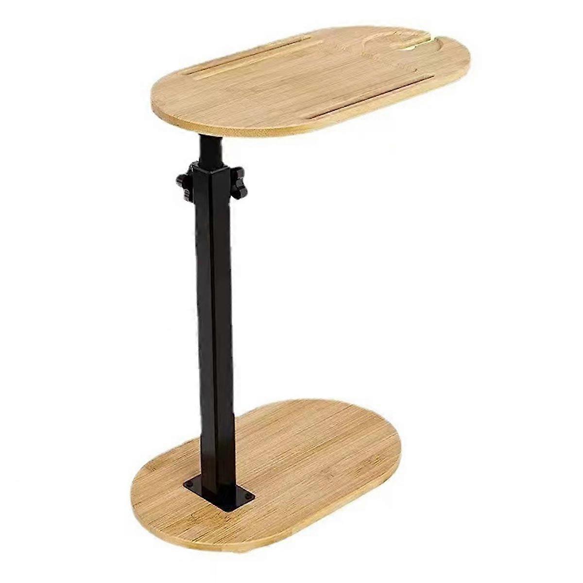 C Shaped End Table Adjustable Height Bamboo Wood Bathroom Narrow Side 360 Degree Rotating Organizer
