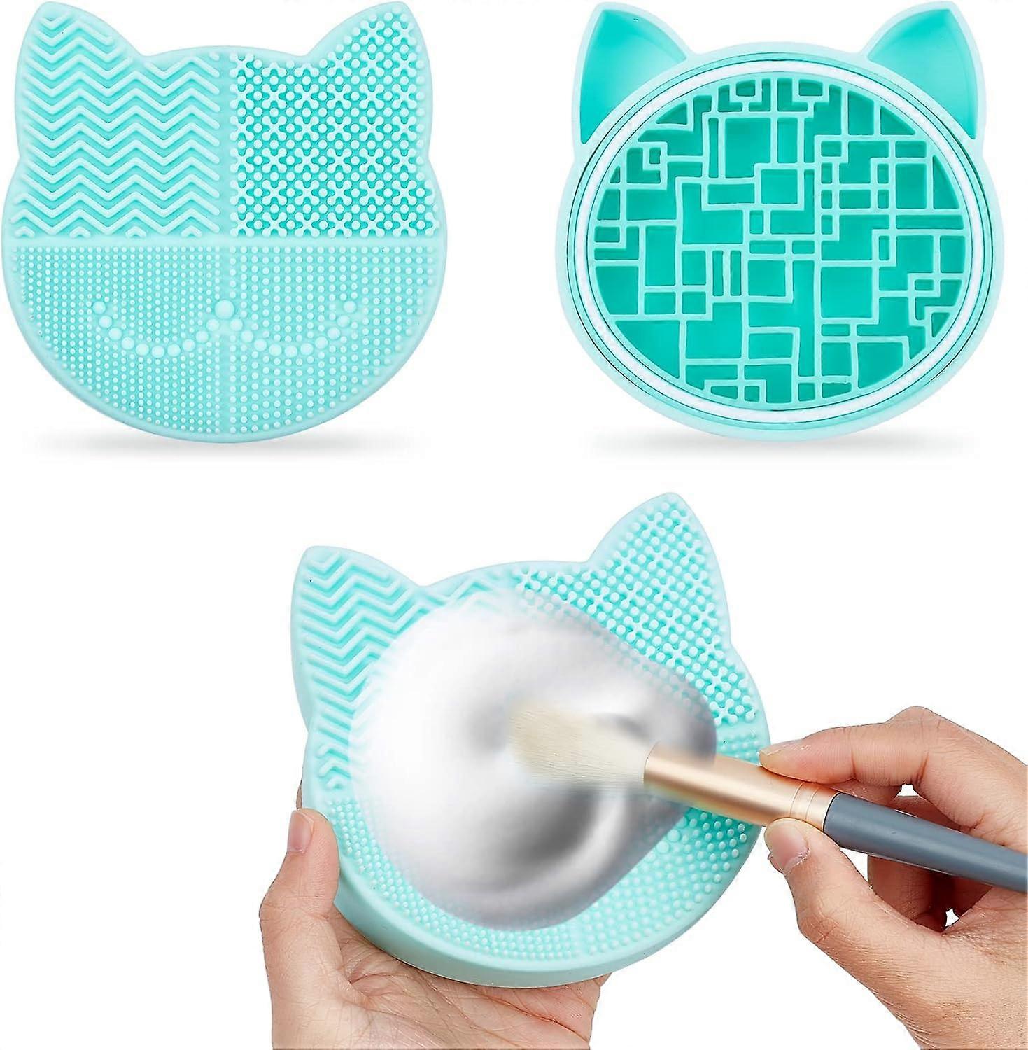 Cat-Shaped Silicone Brush Cleaning Mat Featuring Drying Holder